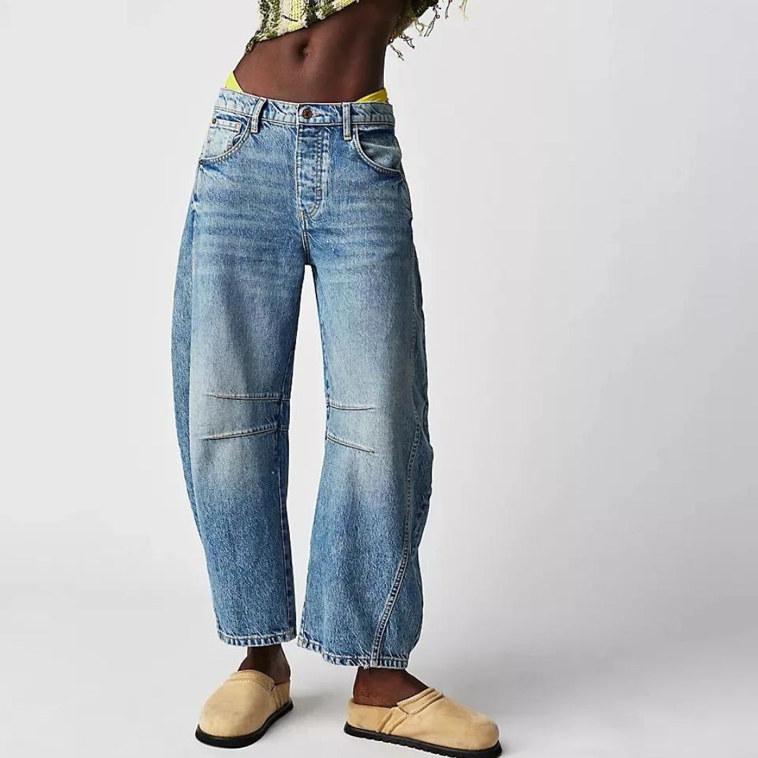 Gebruiksjeans met hoge taille en wijde pijpen