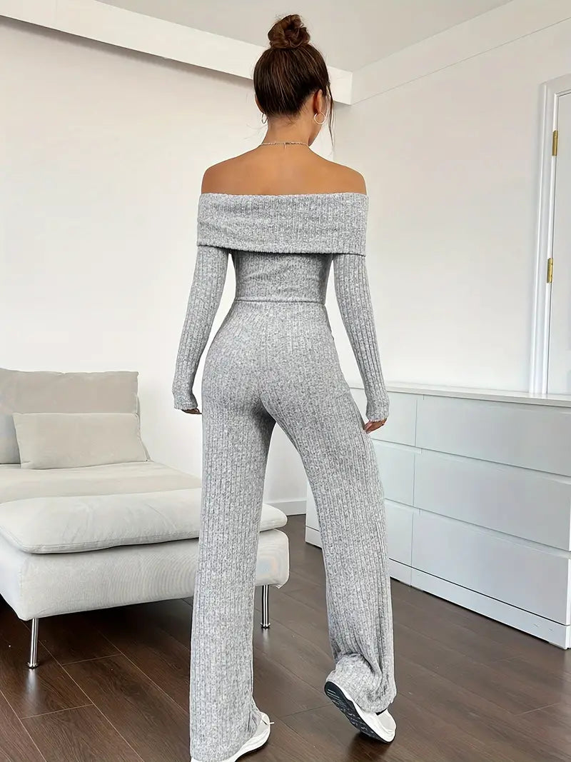 Geribde jumpsuit met schouderbandjes