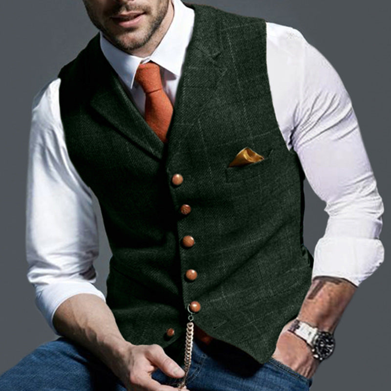 Mouwloos herengilet met klassieke omgeslagen mouwen