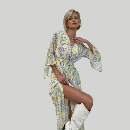 Gebloemde midi-jurk met V-halslijn