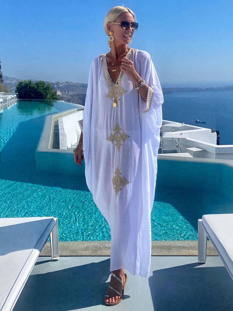 Elegante retro strandjurk met V-halslijn