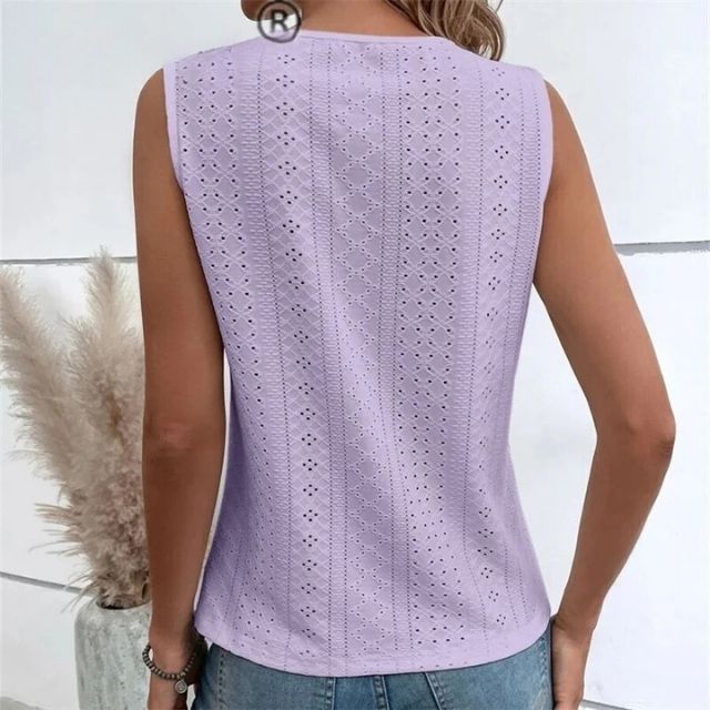 Mouwloze blouse met kanten overlay