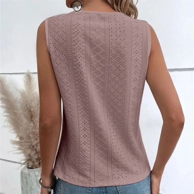 Mouwloze blouse met kanten overlay