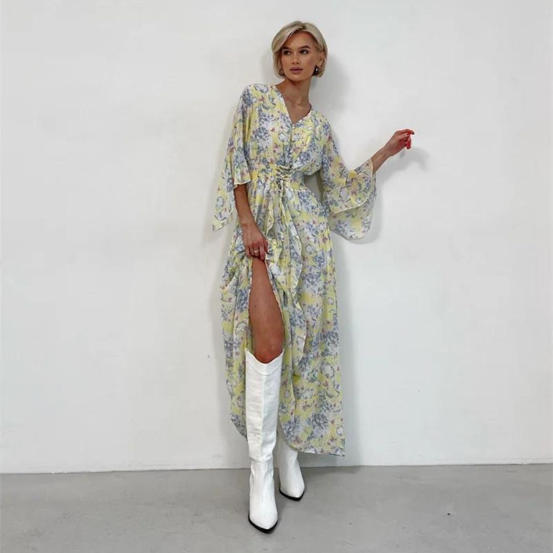 Gebloemde midi-jurk met V-halslijn