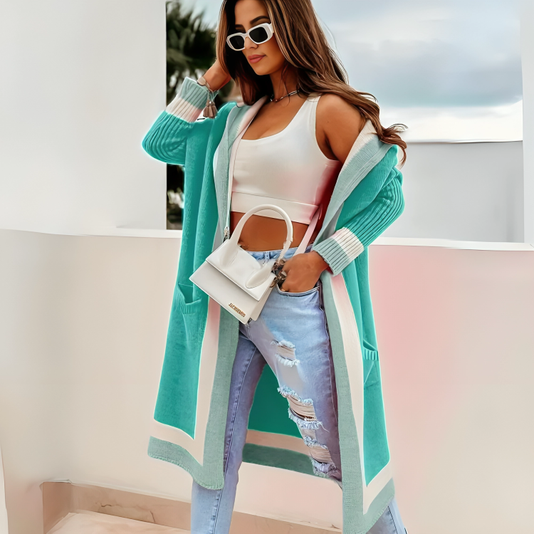 Gebreide maxi zachte lange jas met capuchon voor vrouwen