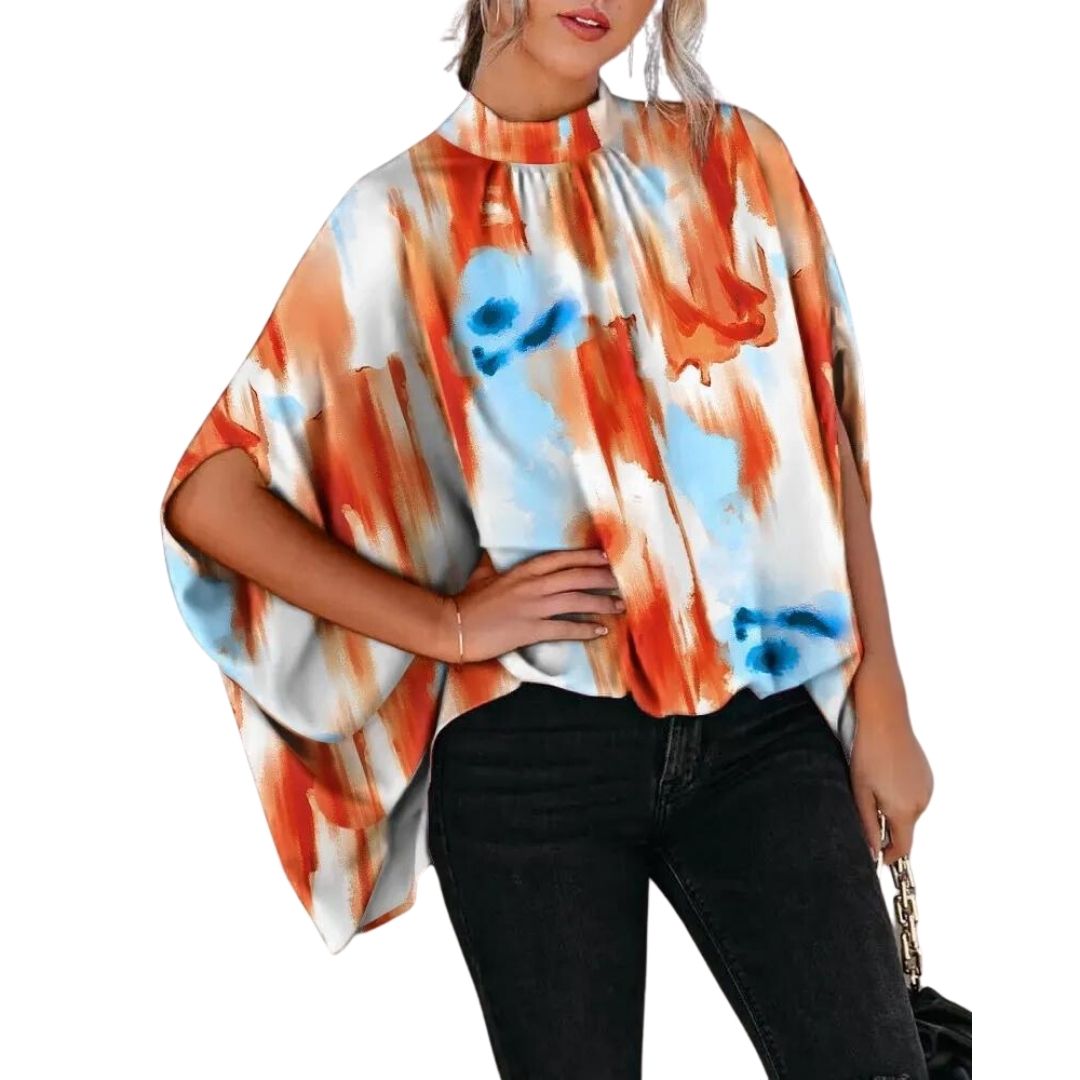 Blouse met abstracte print en opstaande kraag