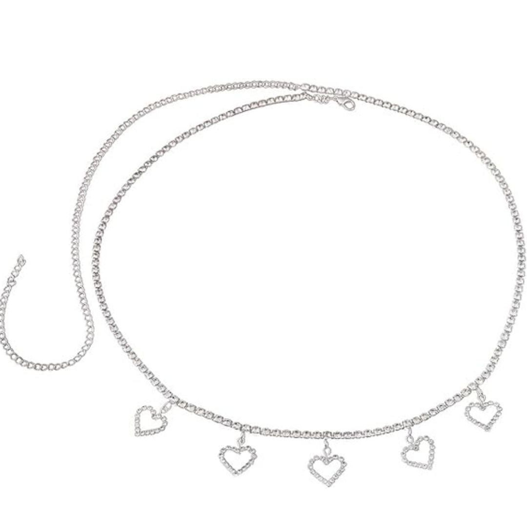 Fonkelende buikketting met hart hangers in zilver
