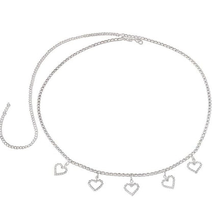 Fonkelende buikketting met hart hangers in zilver