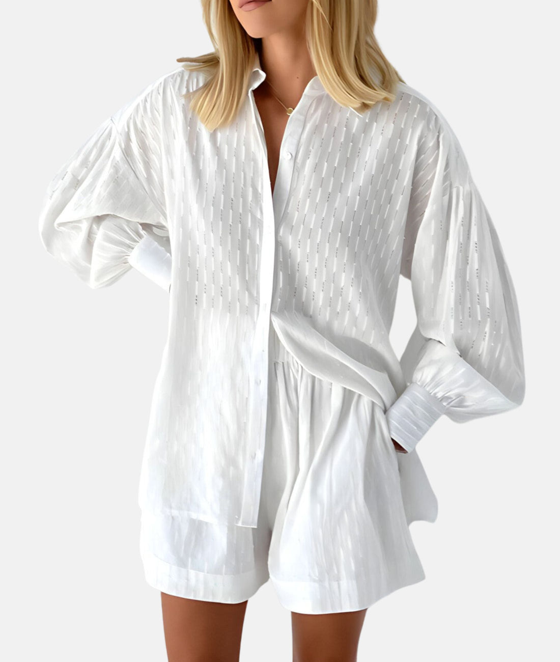 Elegant stoffen shirt en shortset