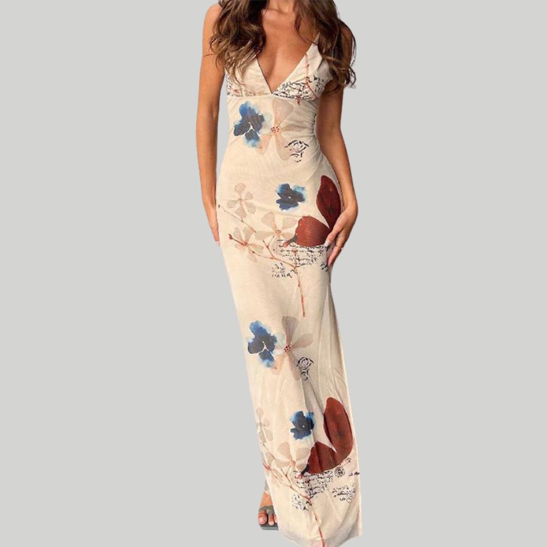 Maxi-jurk met bloemenprint en V-halslijn