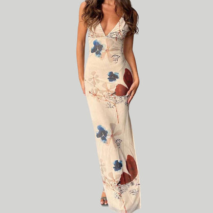 Maxi-jurk met bloemenprint en V-halslijn