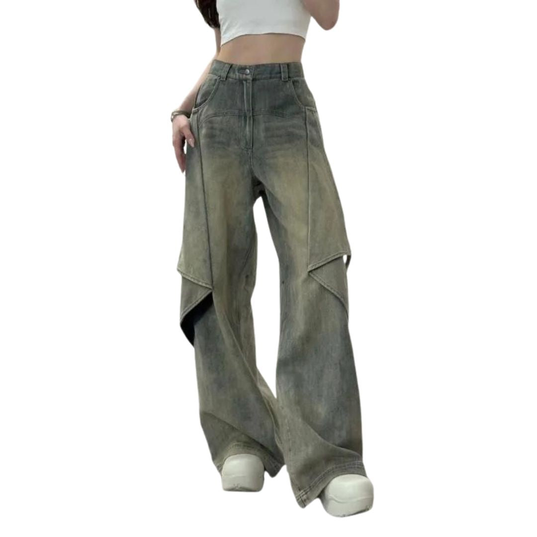 Gelaagde wijde pijpen skater jeans