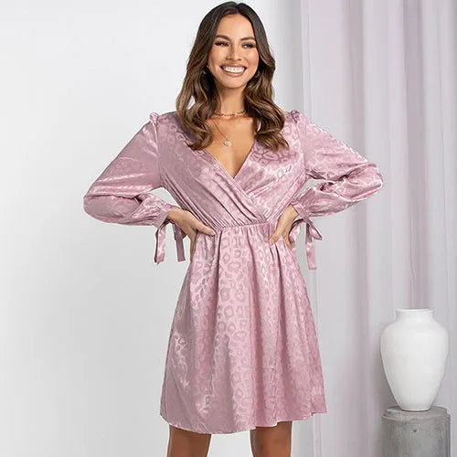 Jacquard wikkeljurk met lange mouwen