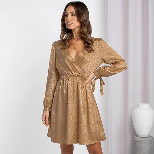 Jacquard wikkeljurk met lange mouwen