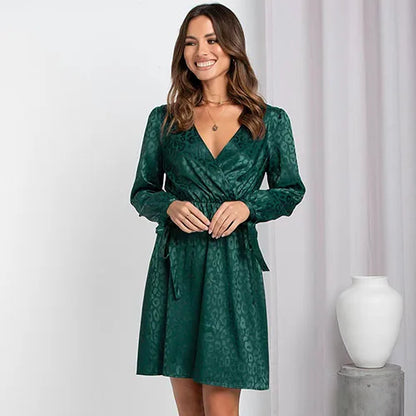 Jacquard wikkeljurk met lange mouwen