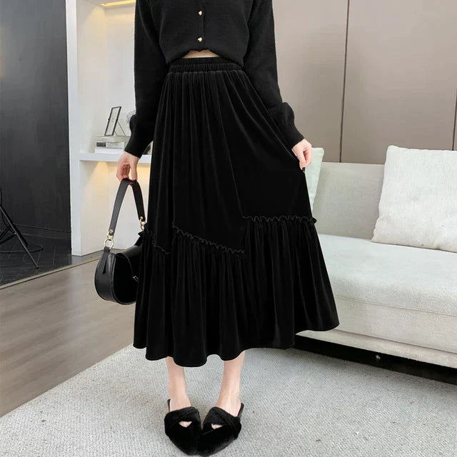 Fluwelen rok met hoge taille en volants