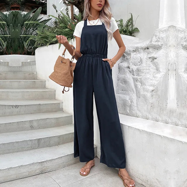 Jumpsuit met wijde pijpen en taillesluiting
