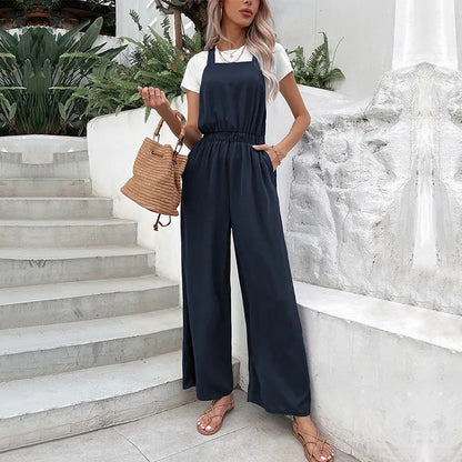 Jumpsuit met wijde pijpen en taillesluiting