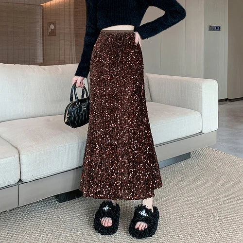 Glamoureuze maxirok met paillettenversiering