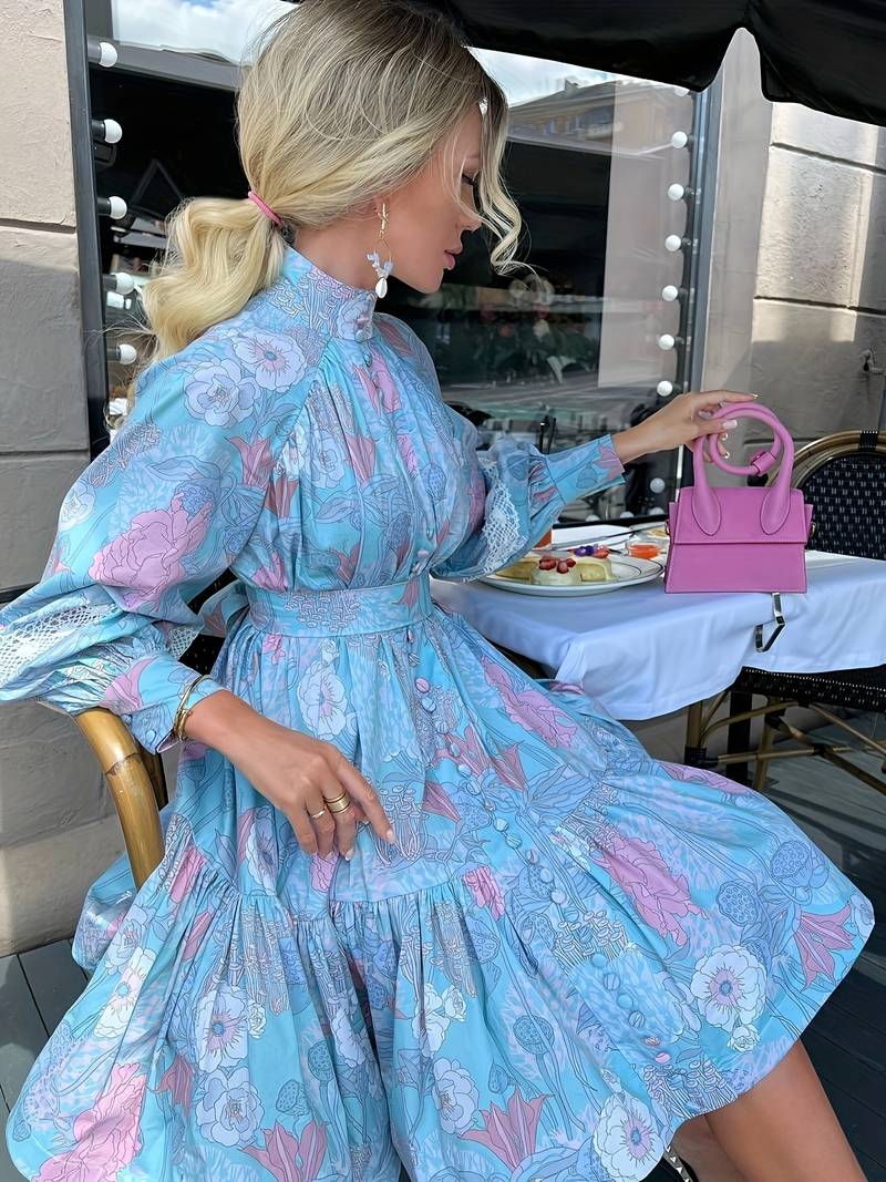 Flair jurk met bloemenpatroon en knoopsluiting