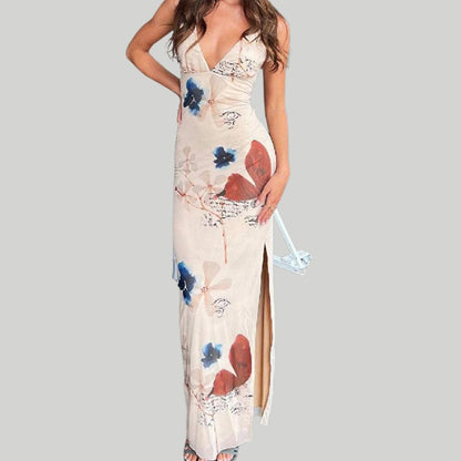 Maxi-jurk met bloemenprint en V-halslijn