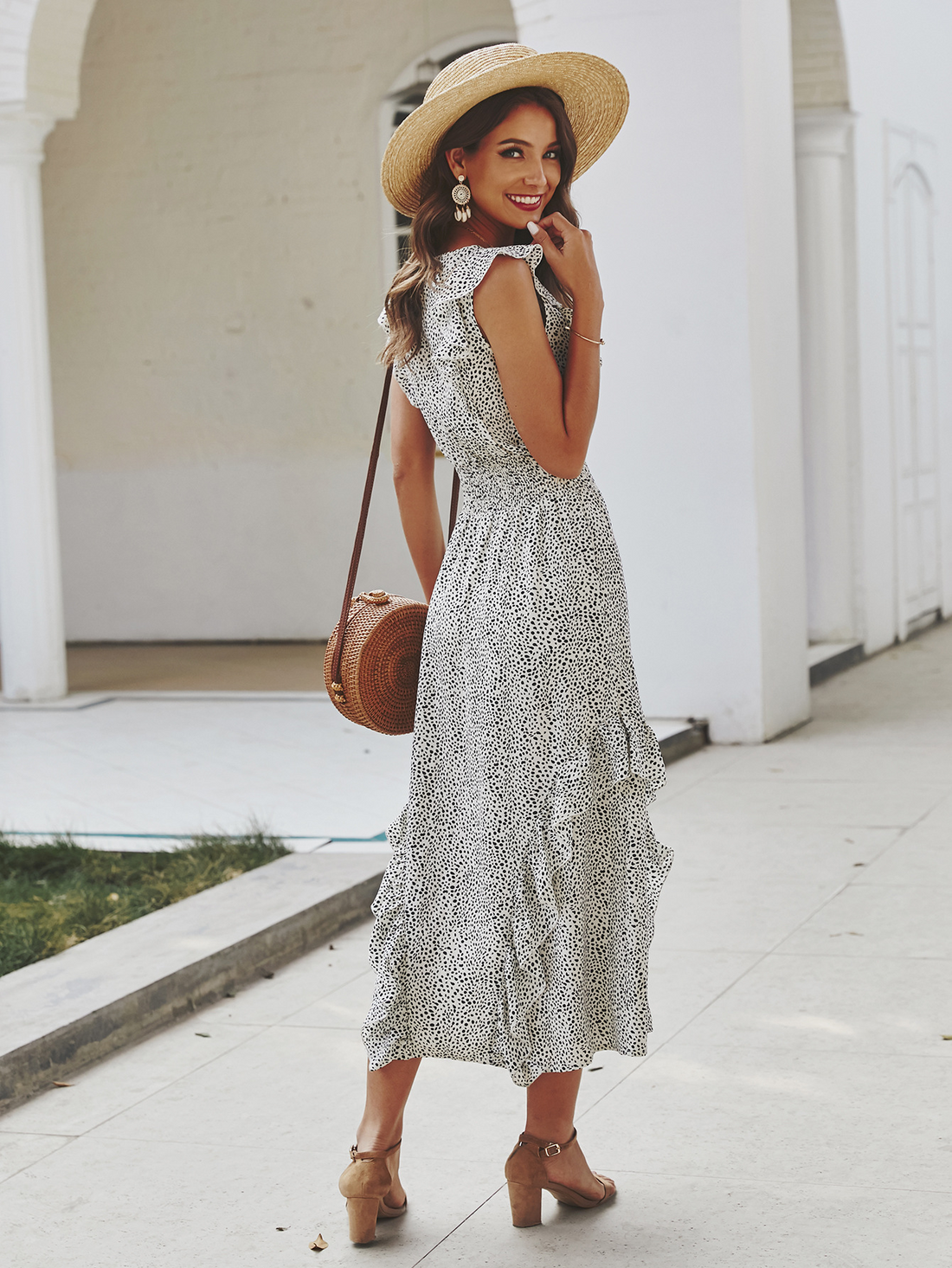 Mini jurk met stippen ruches