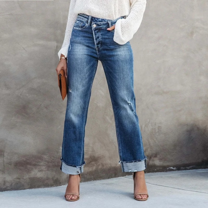 Trendy denim broek met hoge taille