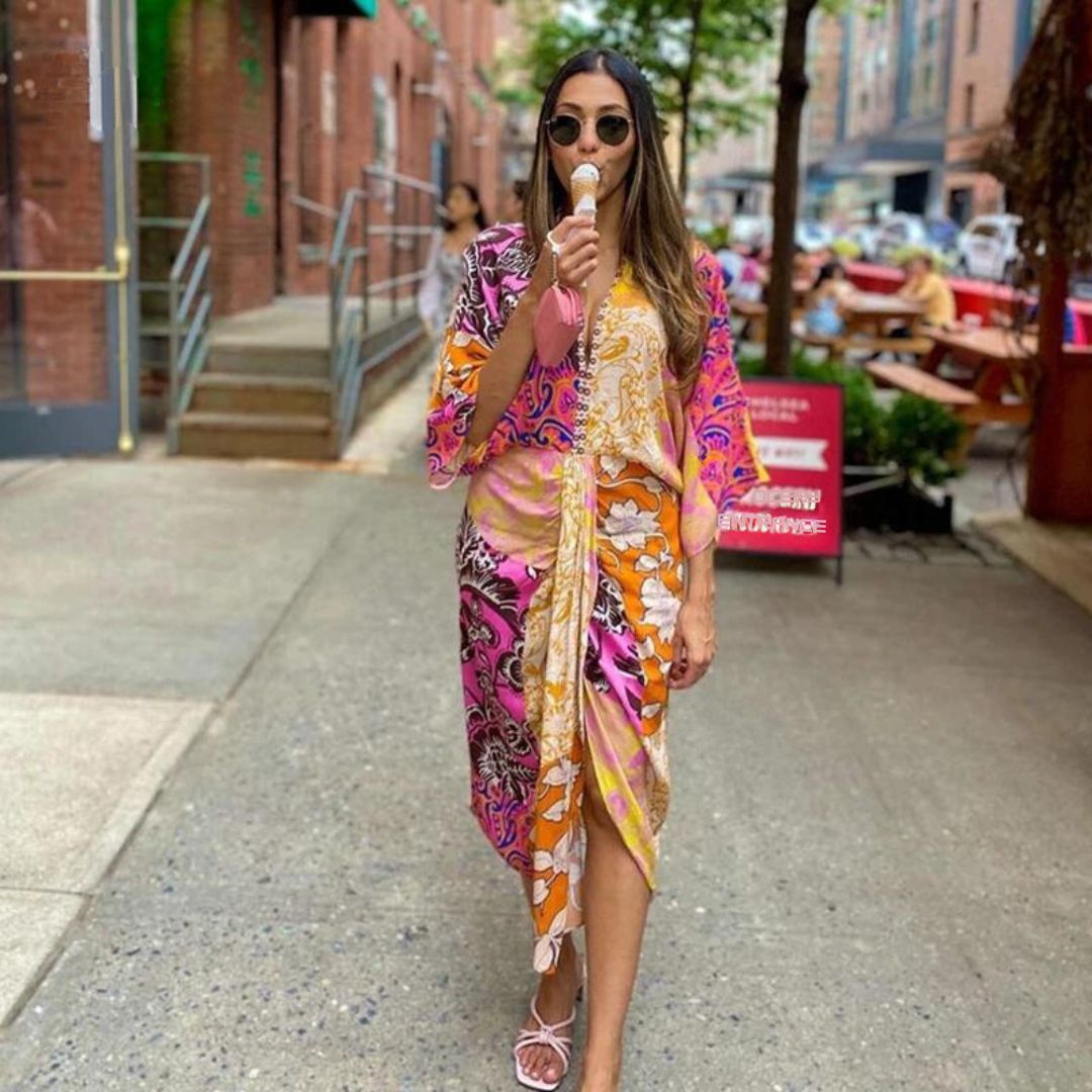 Maxi kimono jurk met vleermuismouwen