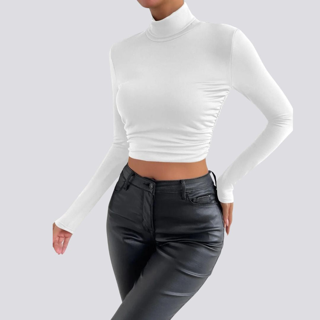 Elegante crop top met lange mouwen en col