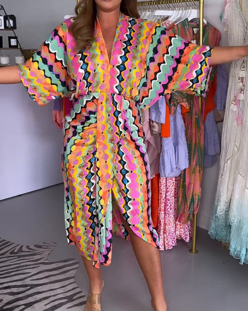 Jurk met V-hals en halve mouwen