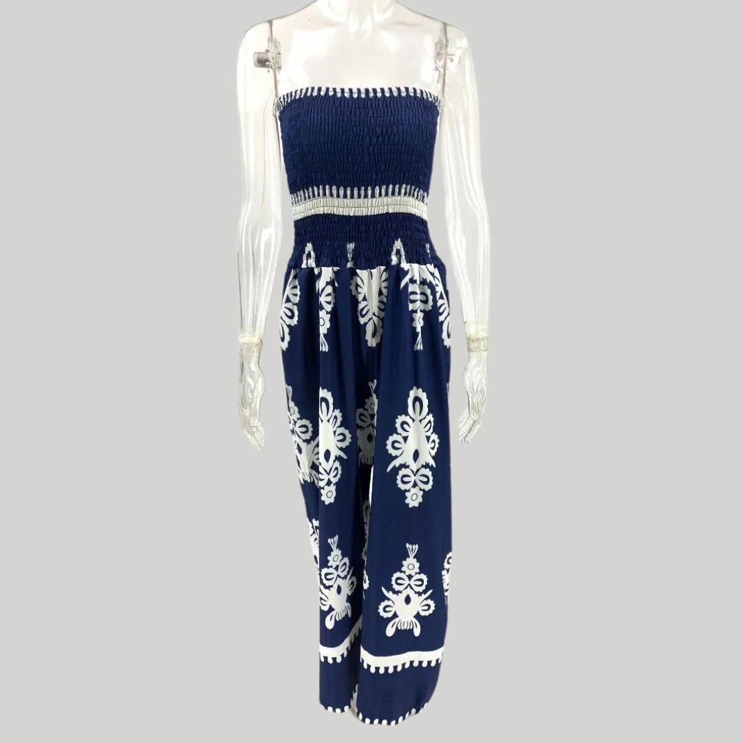 Off-the-shoulder jumpsuit met borduuraccenten