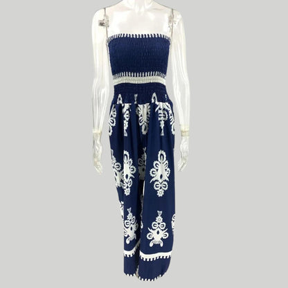 Off-the-shoulder jumpsuit met borduuraccenten