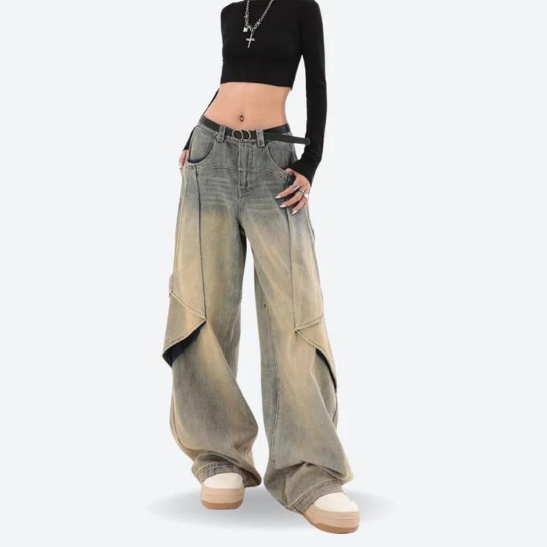 Gelaagde wijde pijpen skater jeans