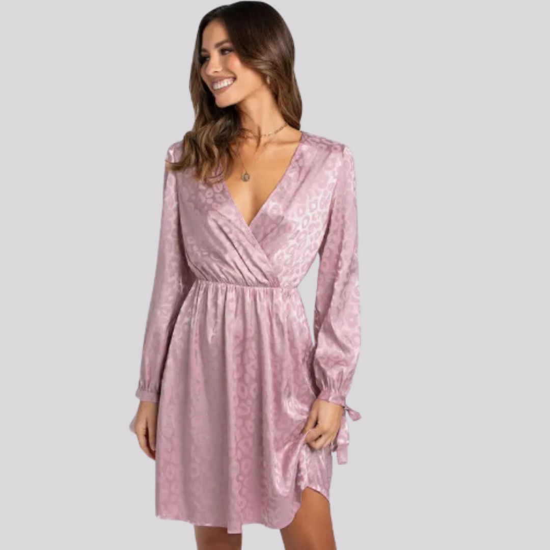 Jacquard wikkeljurk met lange mouwen