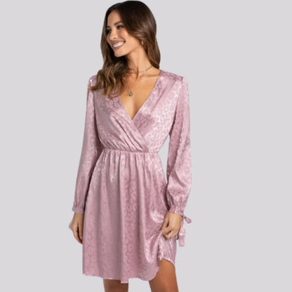 Jacquard wikkeljurk met lange mouwen