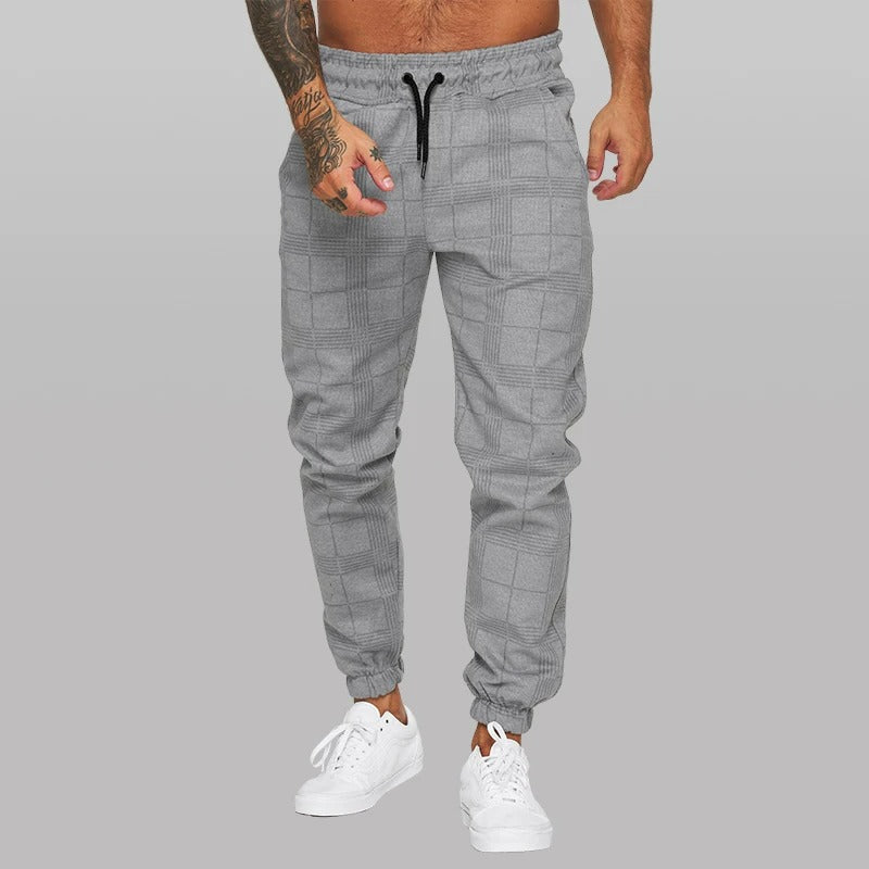 Geruite gestreepte broek met koord voor heren