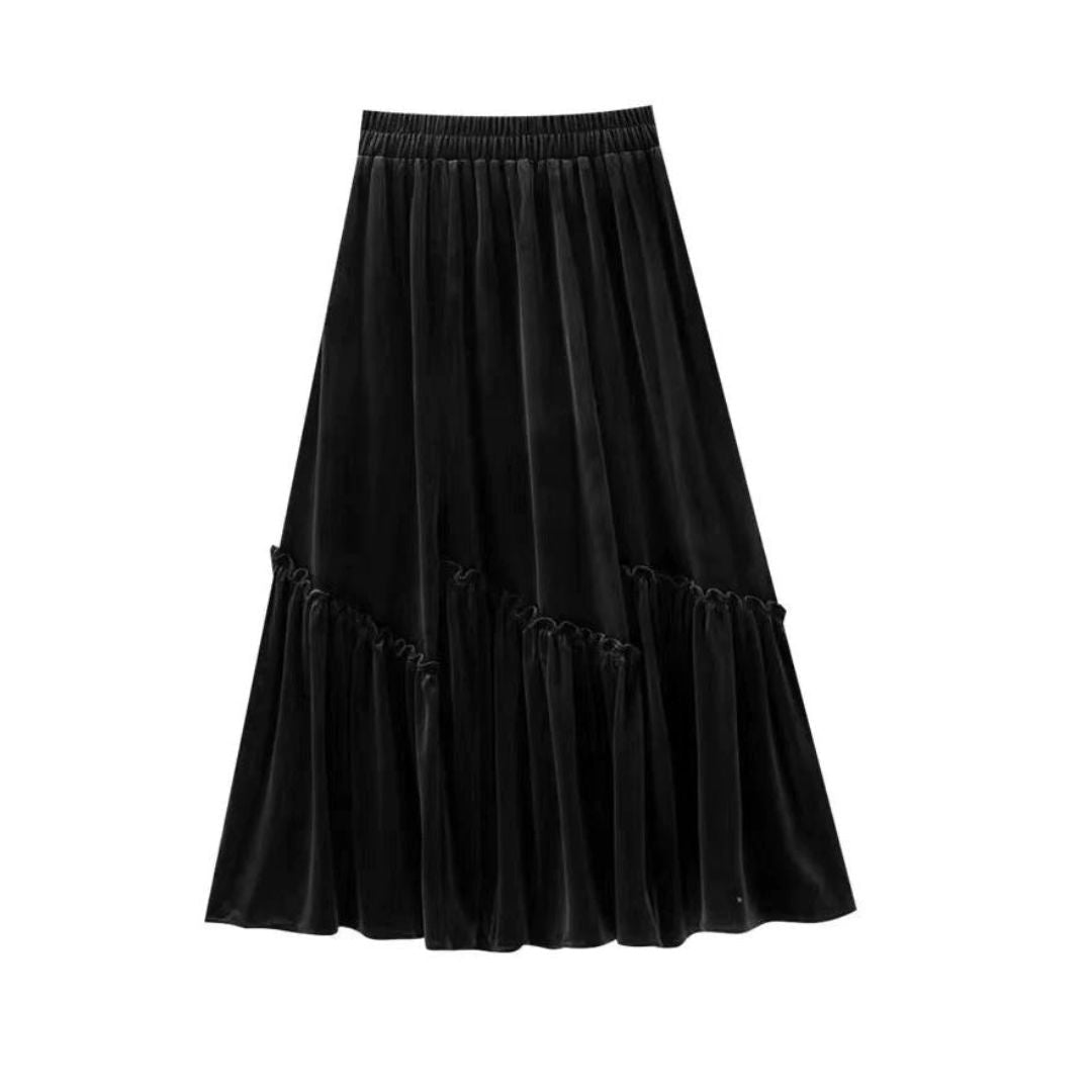 Fluwelen rok met hoge taille en volants