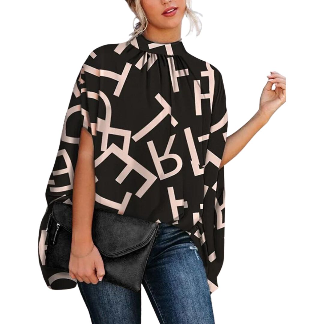 Blouse met abstracte print en opstaande kraag