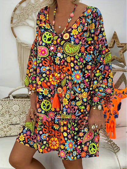 Gebloemde jurk met V-hals