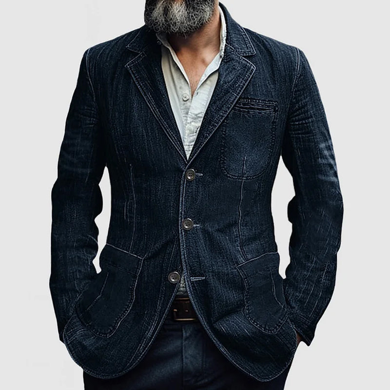 Herenblazer Casual Denim Single Breasted