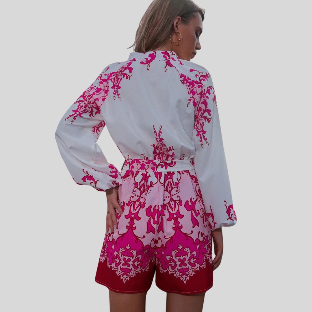 Chique playsuit met bloemenprint en tailleband