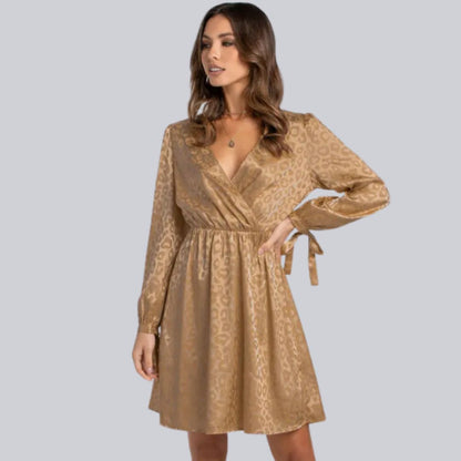 Jacquard wikkeljurk met lange mouwen
