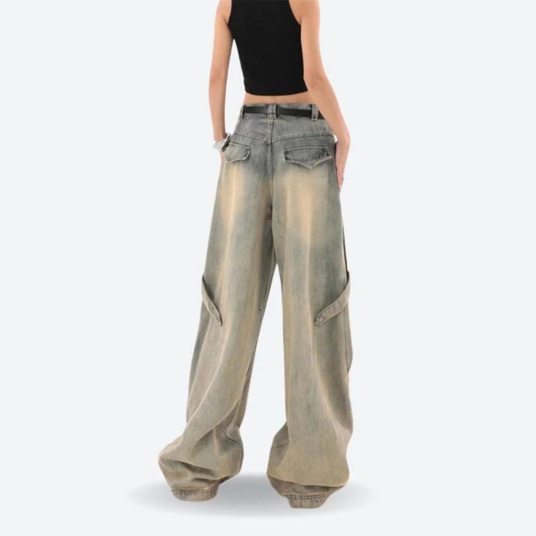 Gelaagde wijde pijpen skater jeans