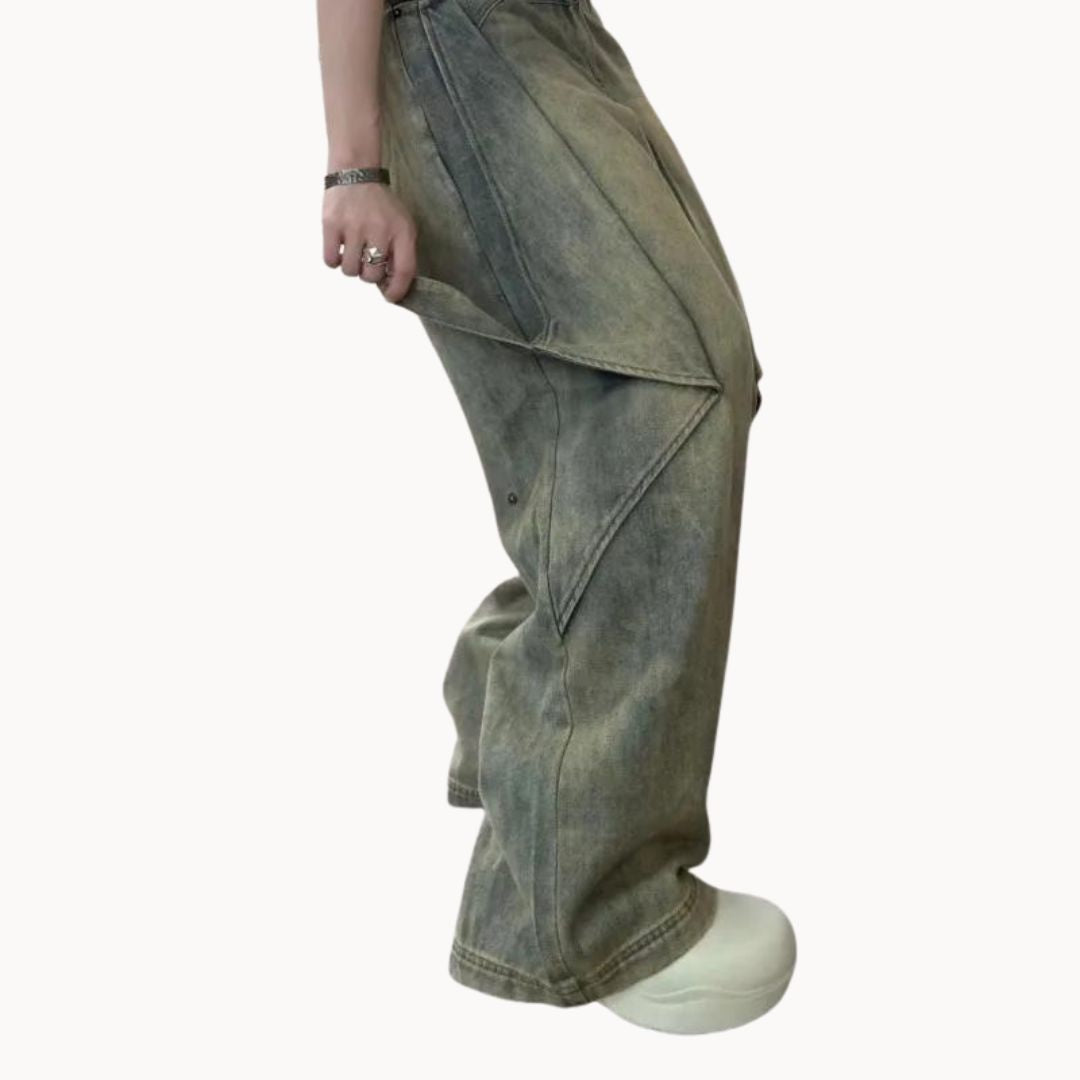 Gelaagde wijde pijpen skater jeans