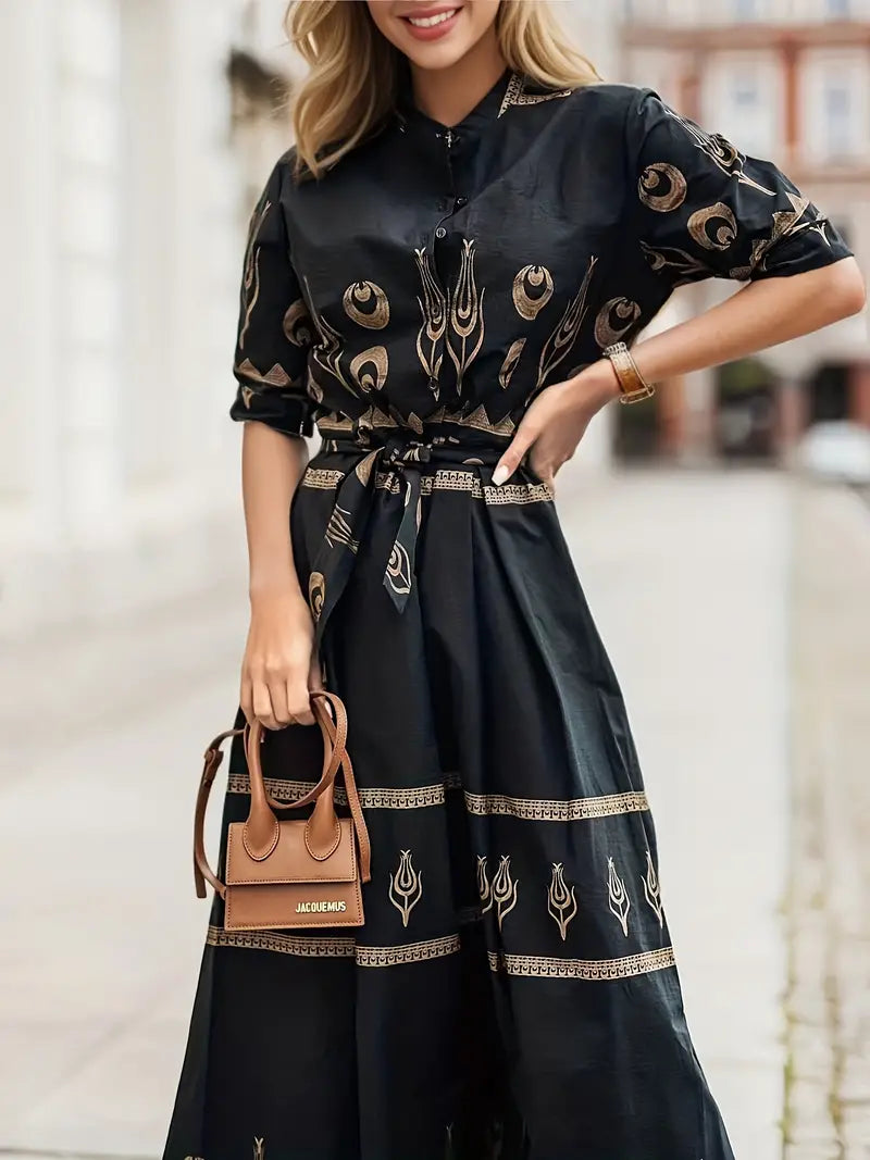 Boho Maxi Dress Met Abstracte Print