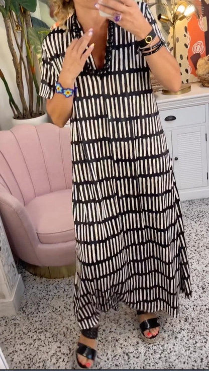 Sarah | Maxi-jurk met korte mouwen en V-halslijn