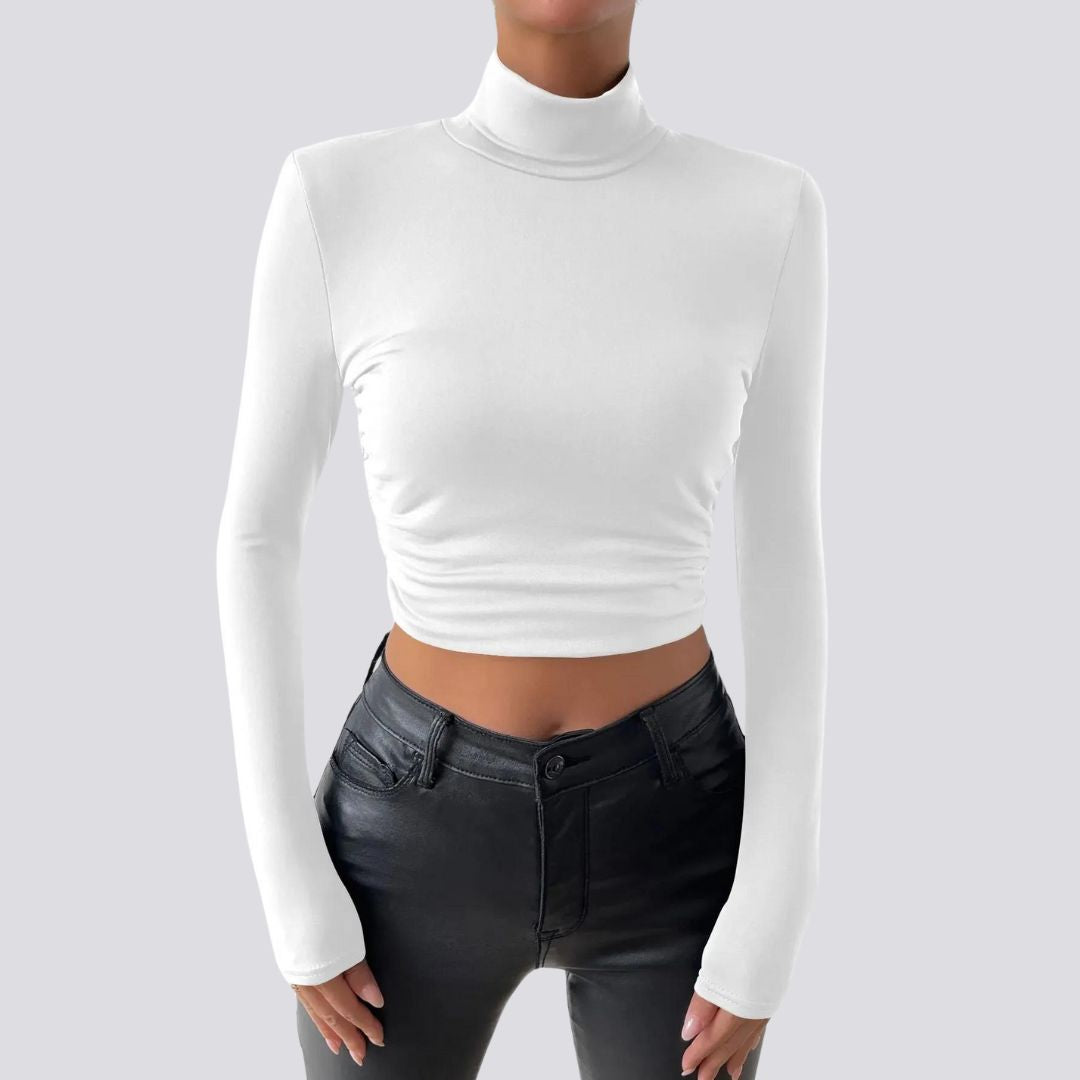 Elegante crop top met lange mouwen en col