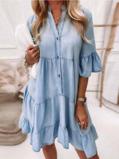 Gekleurde denim jurk