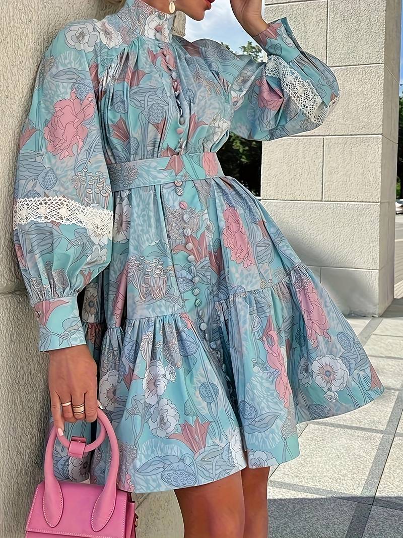 Flair jurk met bloemenpatroon en knoopsluiting