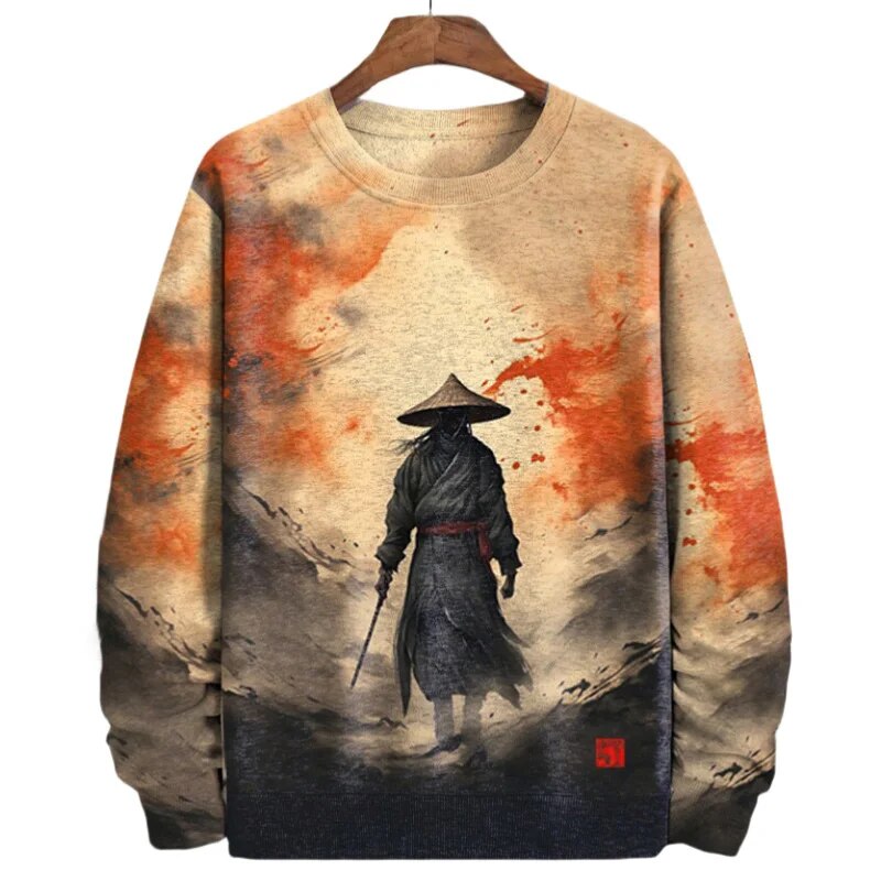 Vintage Samurai print Heren Sweatshirt